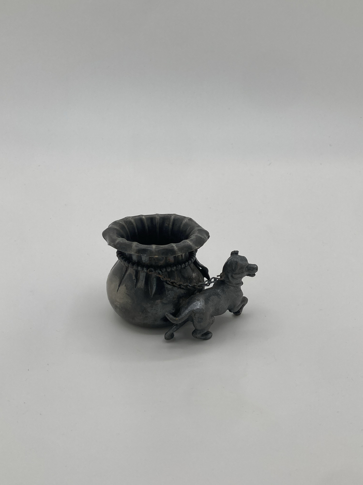 Vintage Pewter Mini Vase with Dog Chain Figurine Planter Pot Decor